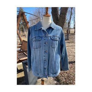 90s Cotton Ginny Plus Denim Jacket Med Wash Metal Buttons 4 Pocket Sz S